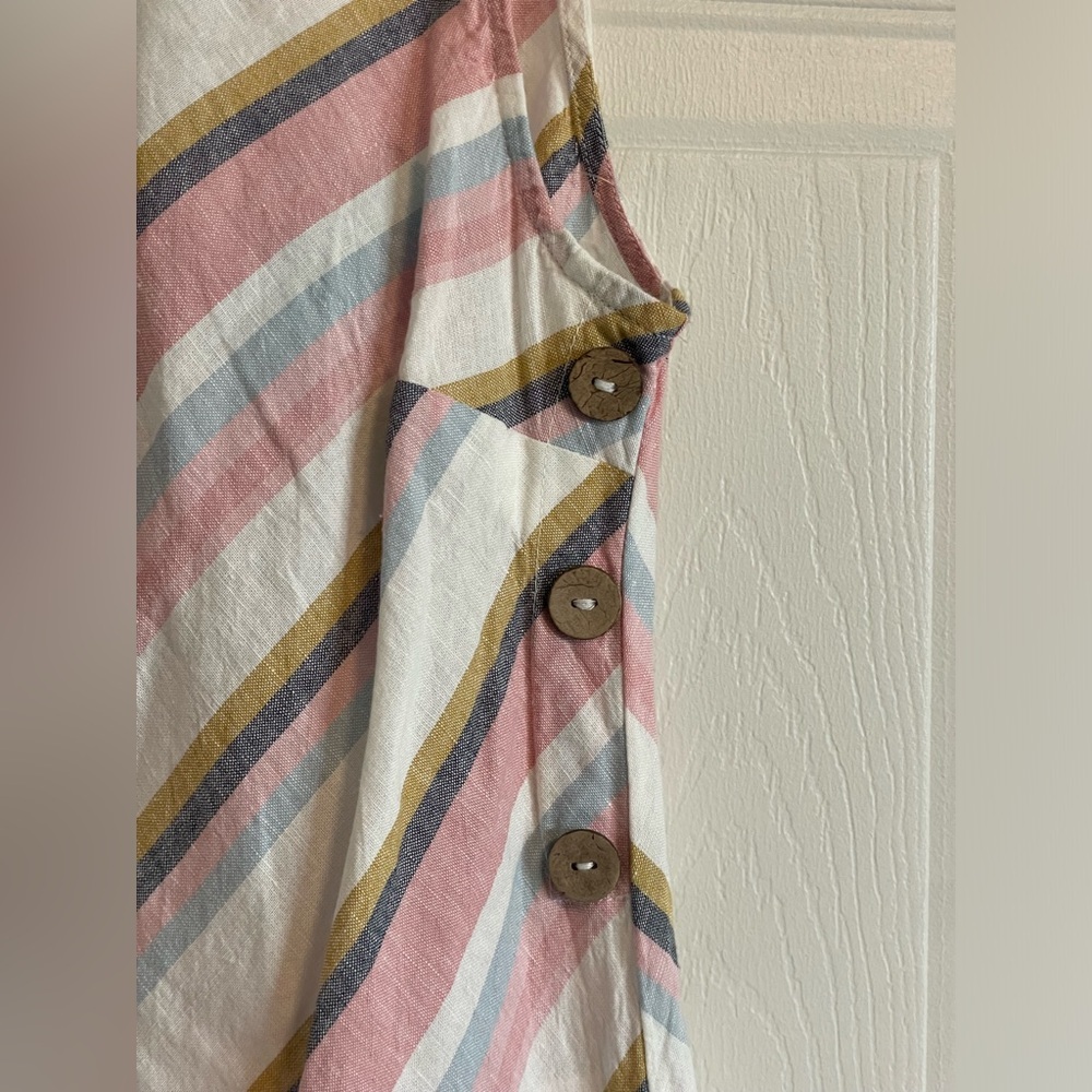 CHARLIE B Striped Linen Coastal Jumpsuit Wide Leg Pink White XS - Picture 4 of 16